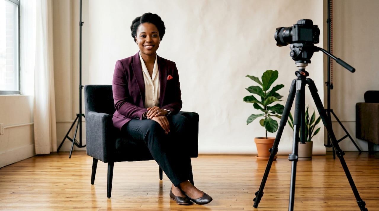 Professional woman posed for resume photo