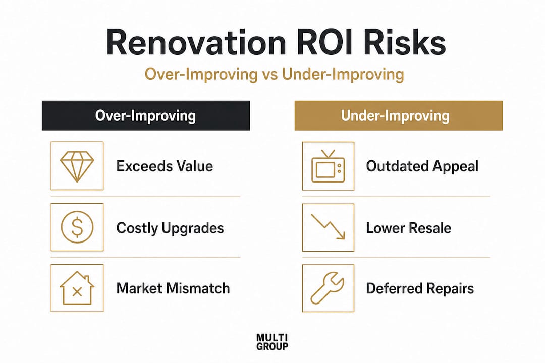 Split infographic comparing renovation ROI risks