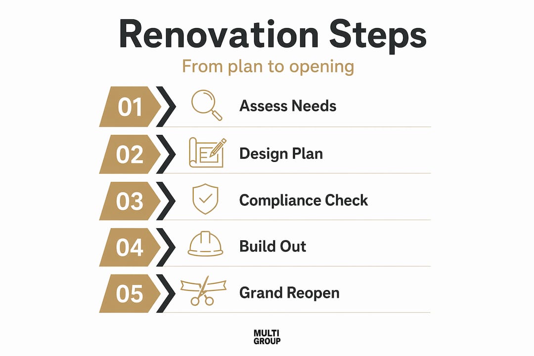 Infographic of coffee shop renovation process steps
