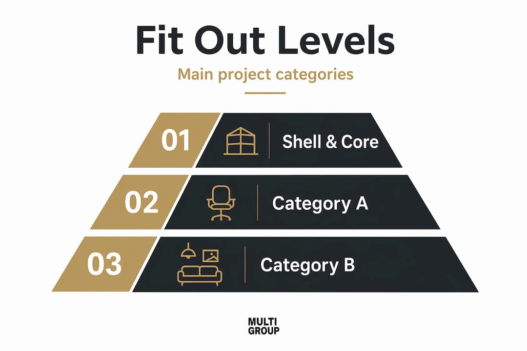 Infographic showing hierarchy of fit out types