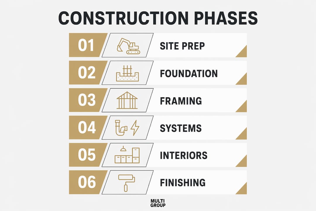 Infographic showing key construction phases