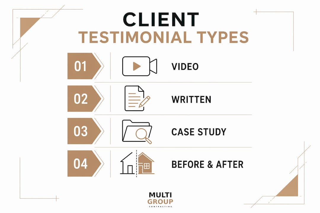 Infographic showing types of client testimonials