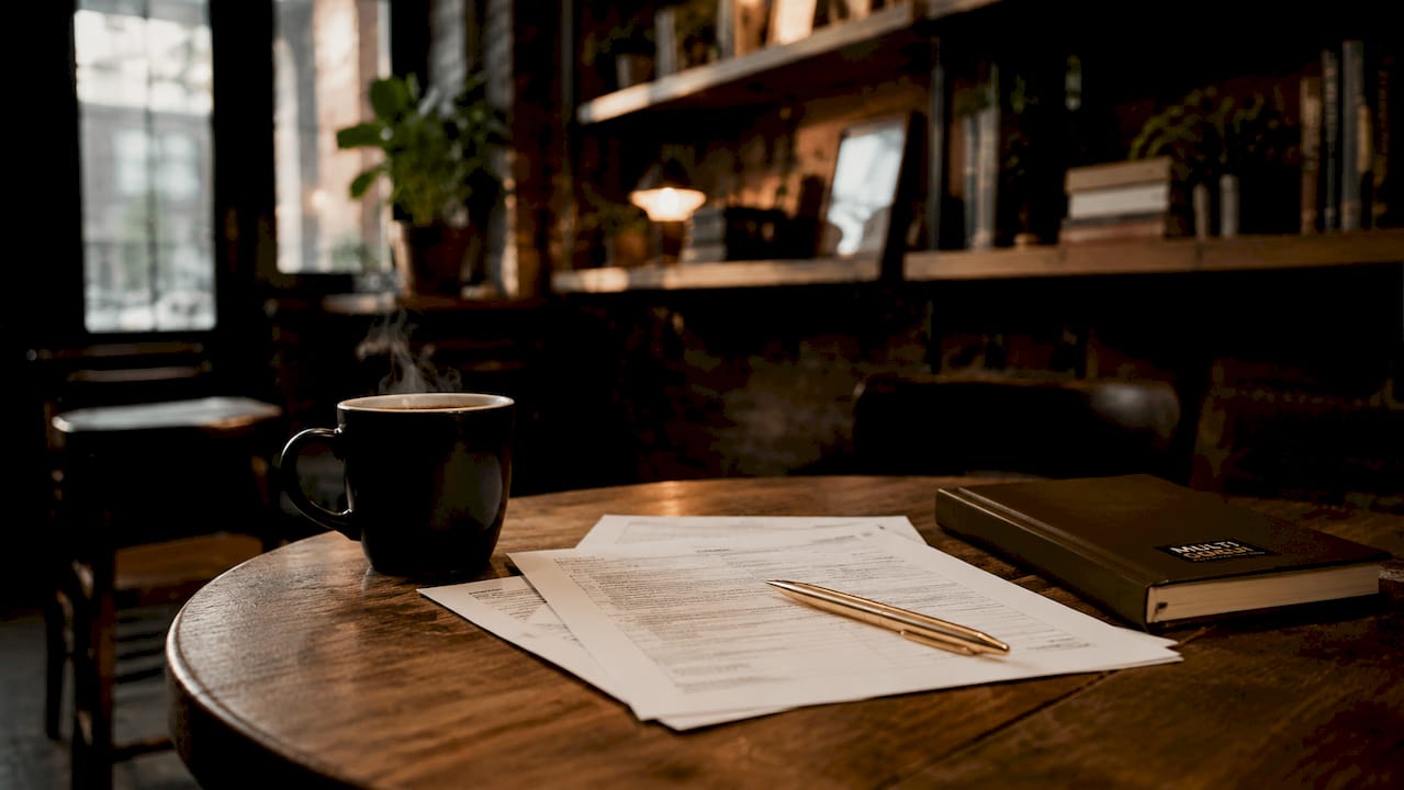 Close-up of construction permit paperwork on industrial desk.