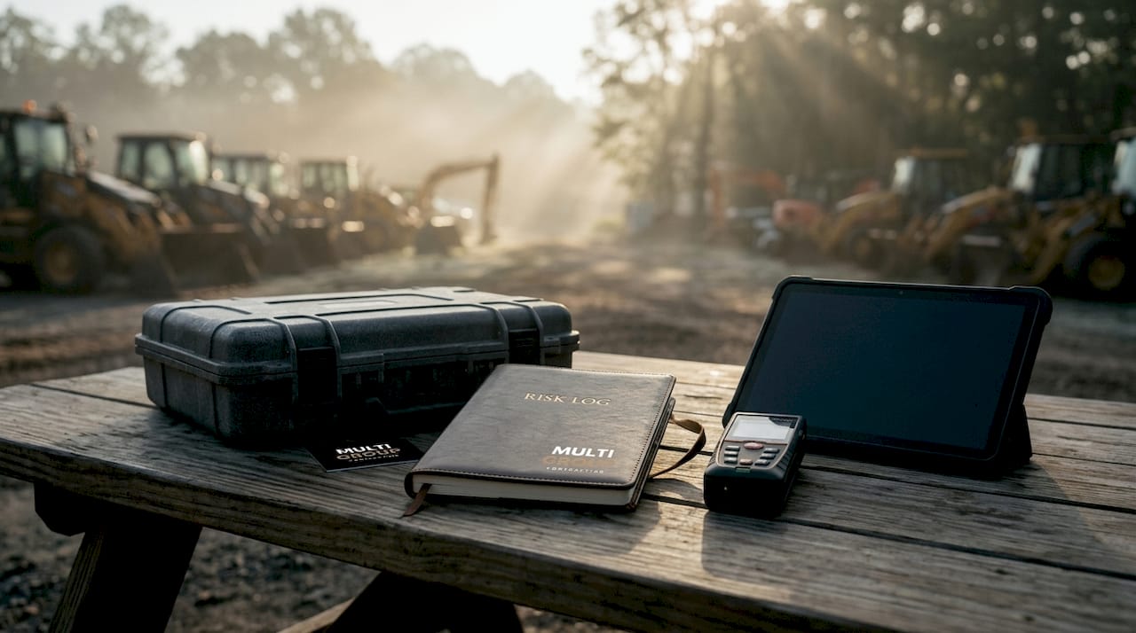 Construction risk assessment tools on dark workbench