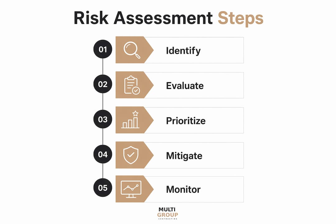 Infographic showing construction risk management steps