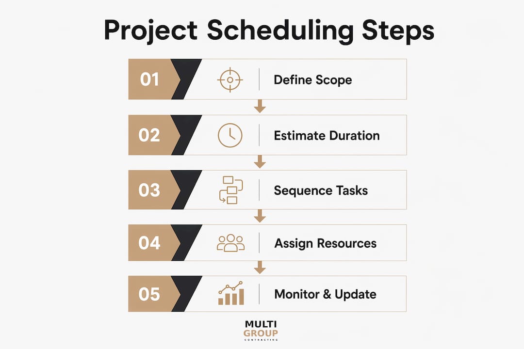 Infographic outlining project scheduling steps