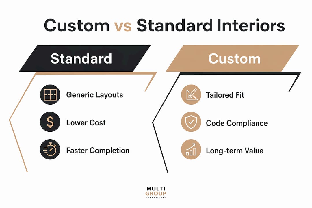 Infographic comparing custom and standard interiors