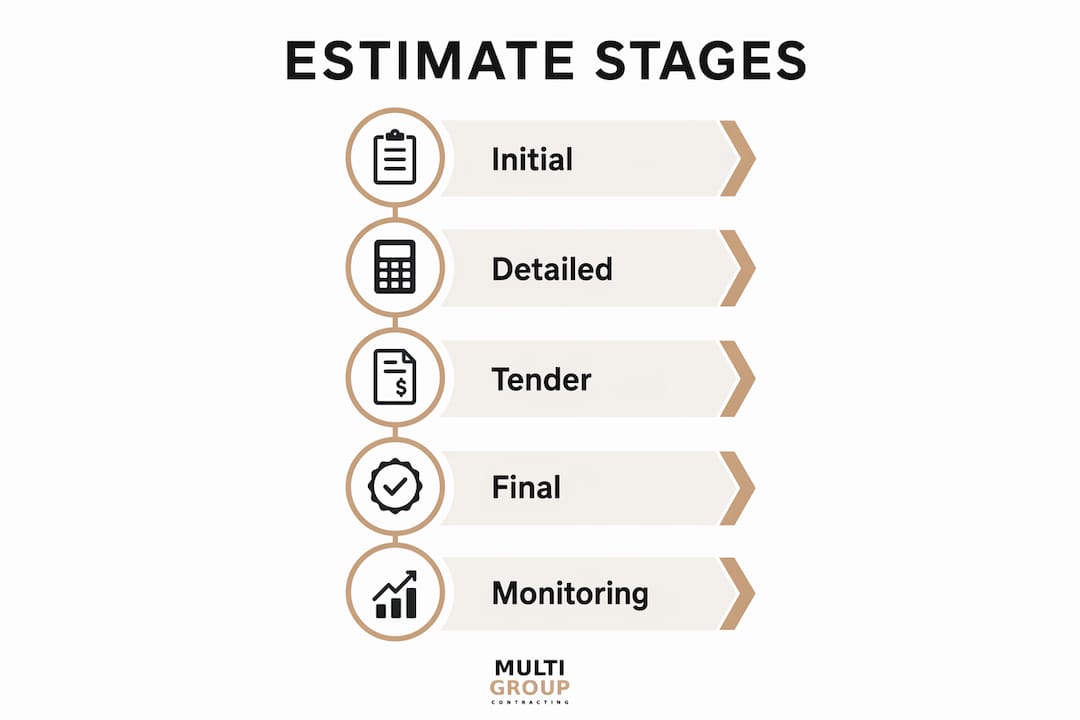 Infographic detailing project cost estimation stages