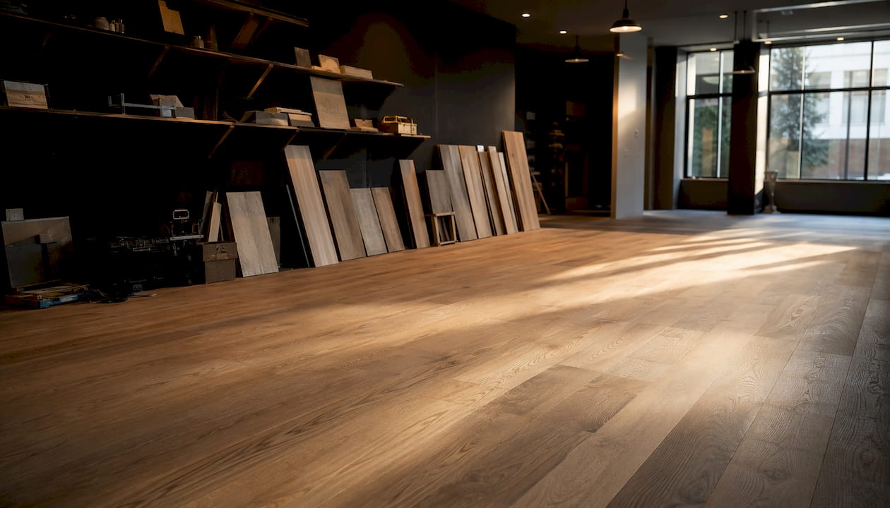 Luxury wood flooring installation close-up