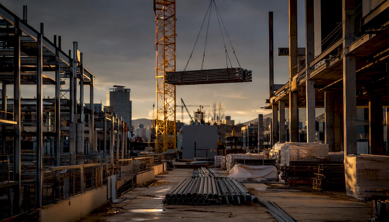 Construction crane and parallel work zones