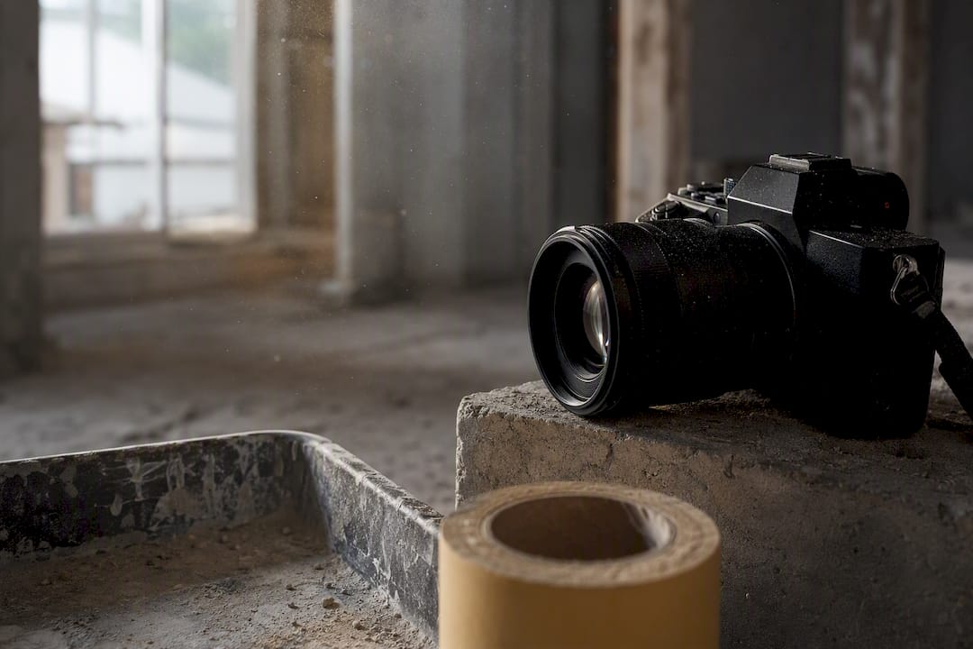 Camera on steel beam documenting construction