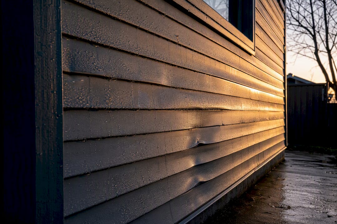 Vinyl siding showing weather effects on house exterior