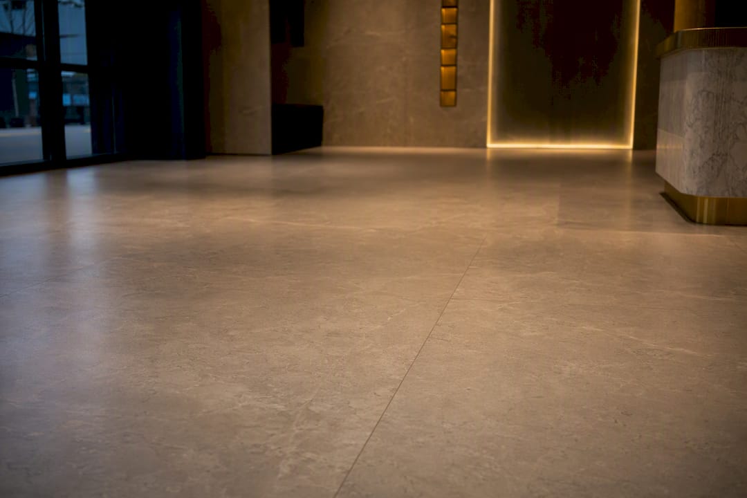 Porcelain tile floor in commercial lobby