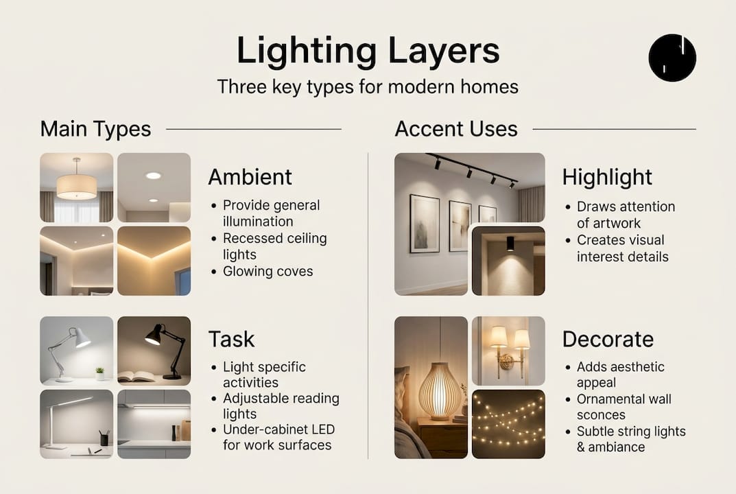 Layer lighting at home for modern style: a guide 2 Infographic showing lighting layer types