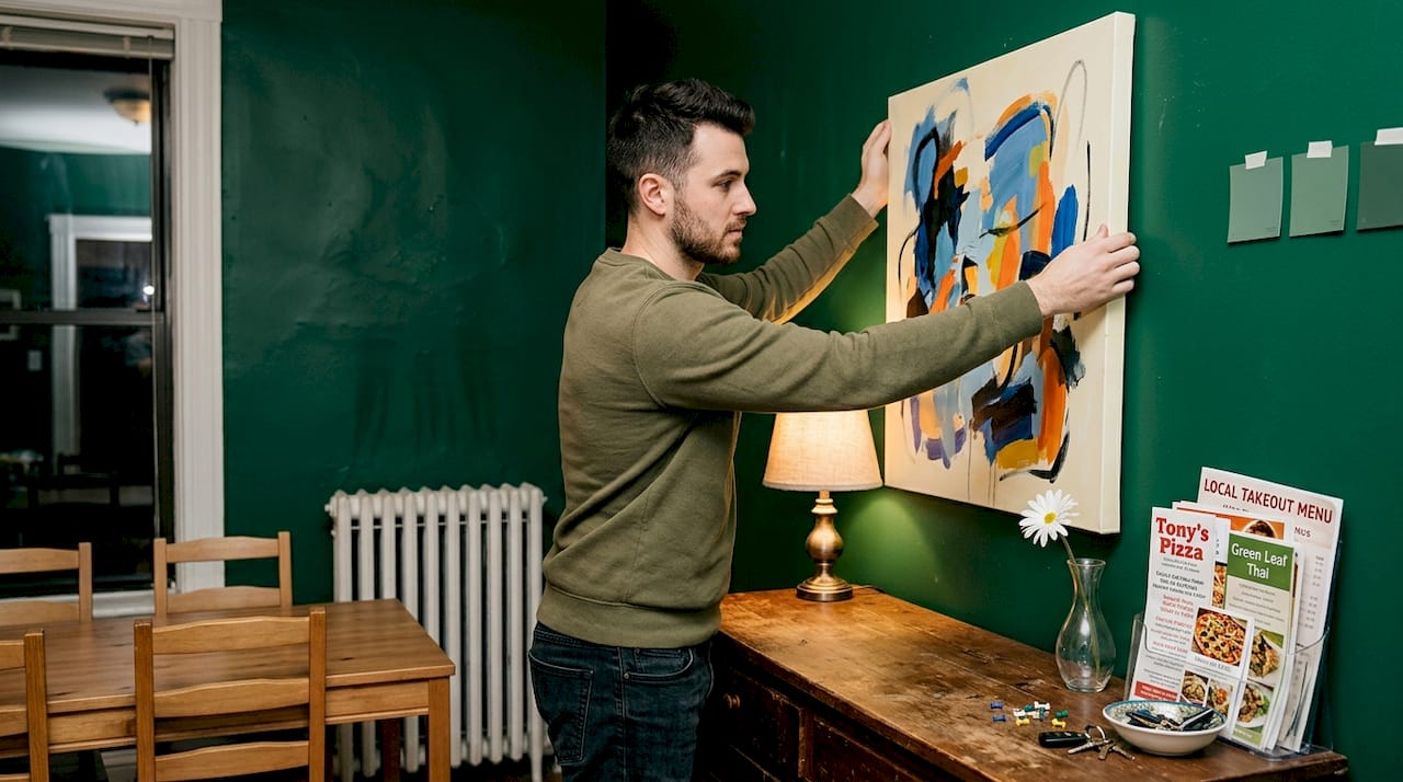 How decor personalizes your space for mood and style 2 Man choosing art for colorful dining area