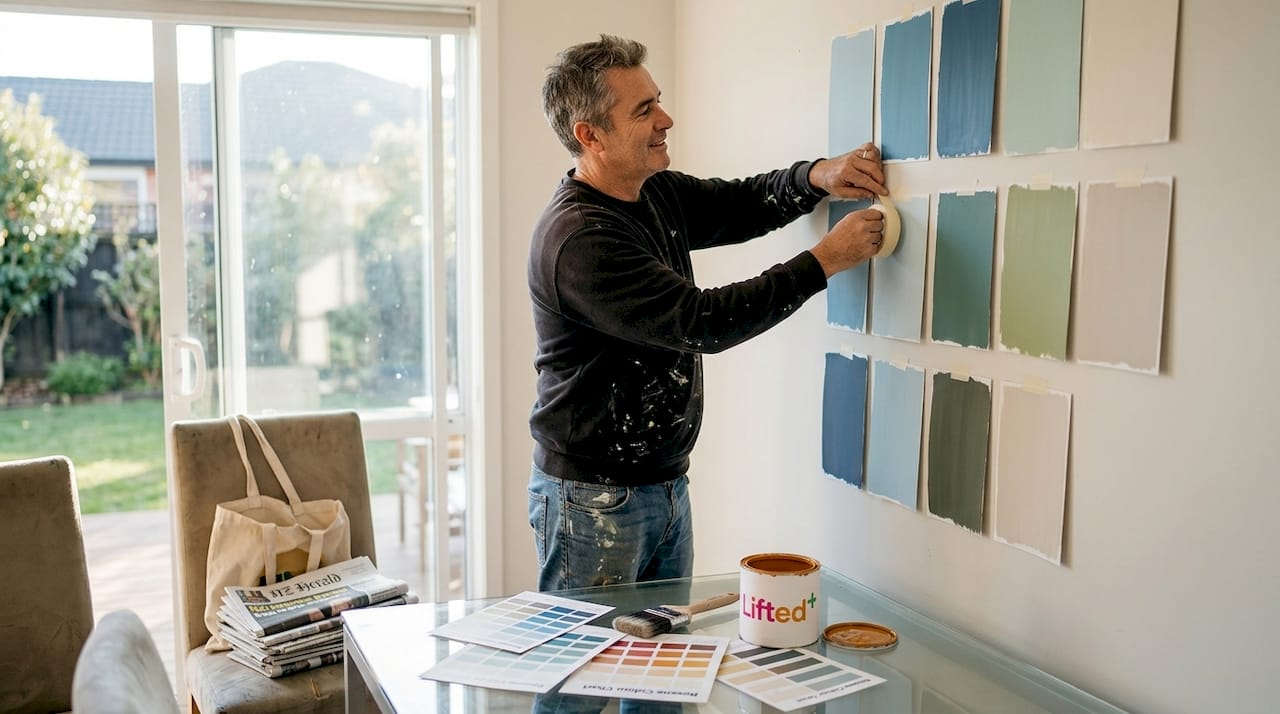Transform your space: the role of colour in interior design 3 Man testing paint swatches on dining room wall