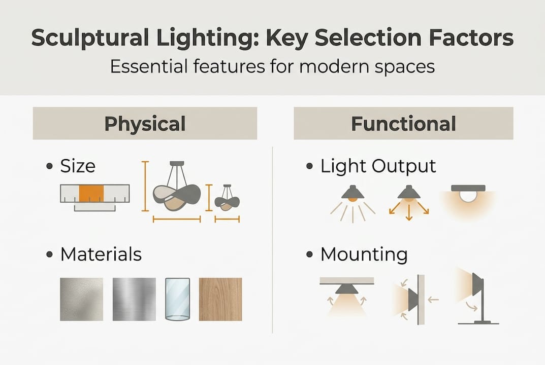 Decorate with sculptural lighting for modern style 3 Infographic showing main features for lighting selection