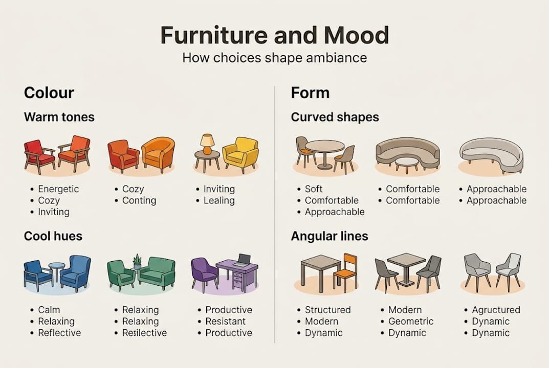 How furniture shapes your home's ambiance and mood 3 Infographic showing furniture effects on mood