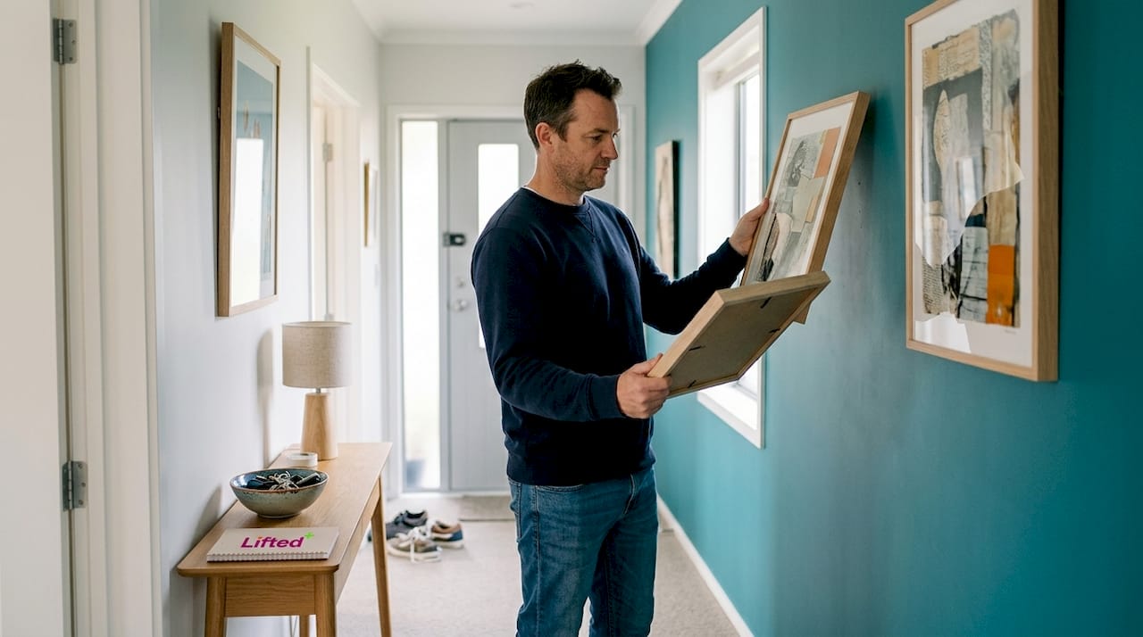 Mixed media wall art: Transform your space with layers 3 Man choosing mixed media art for hallway
