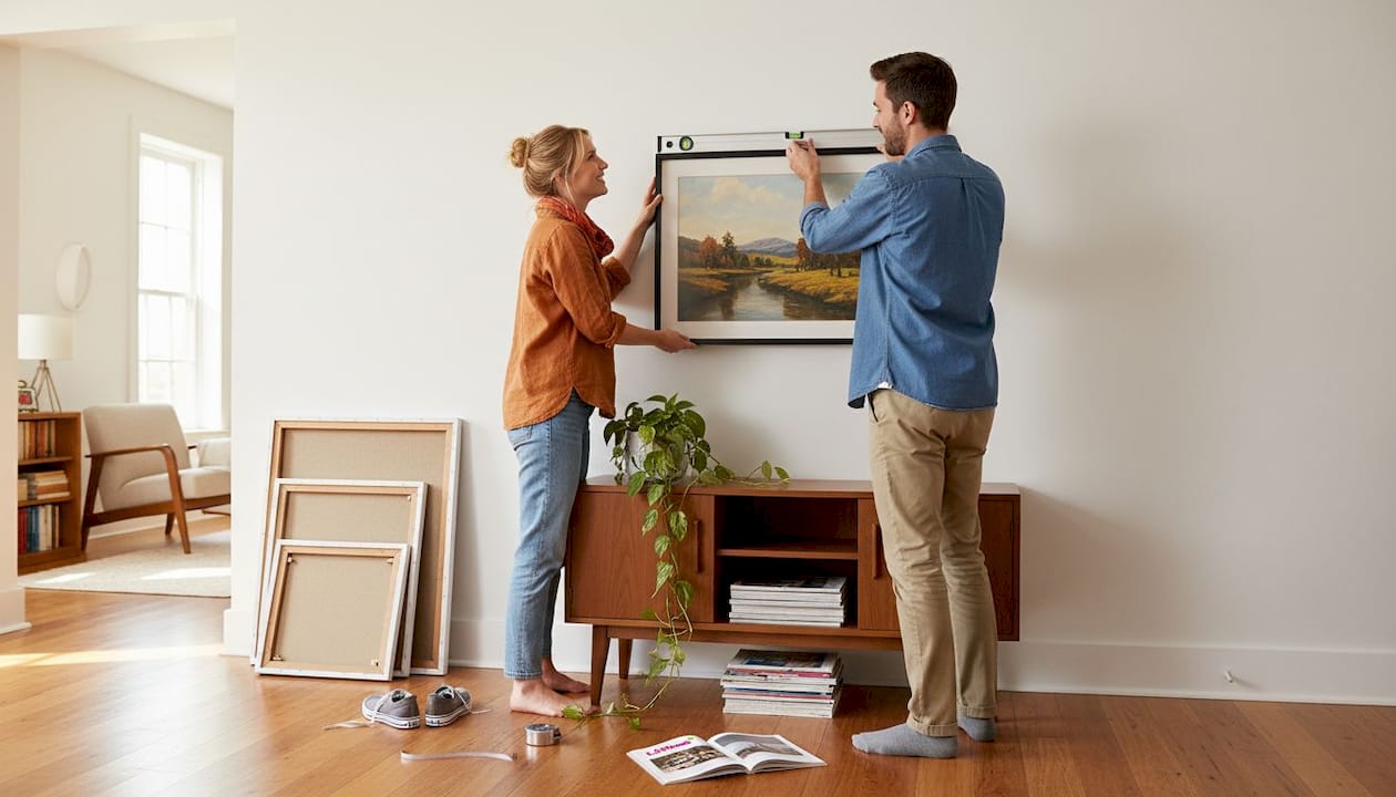How art shapes modern interiors: transform your home 3 Couple hanging art in modern home