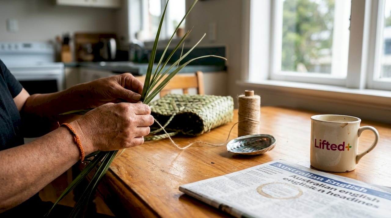 Top home decor styles to transform your NZ space 2 Māori artist weaving flax with paua shell
