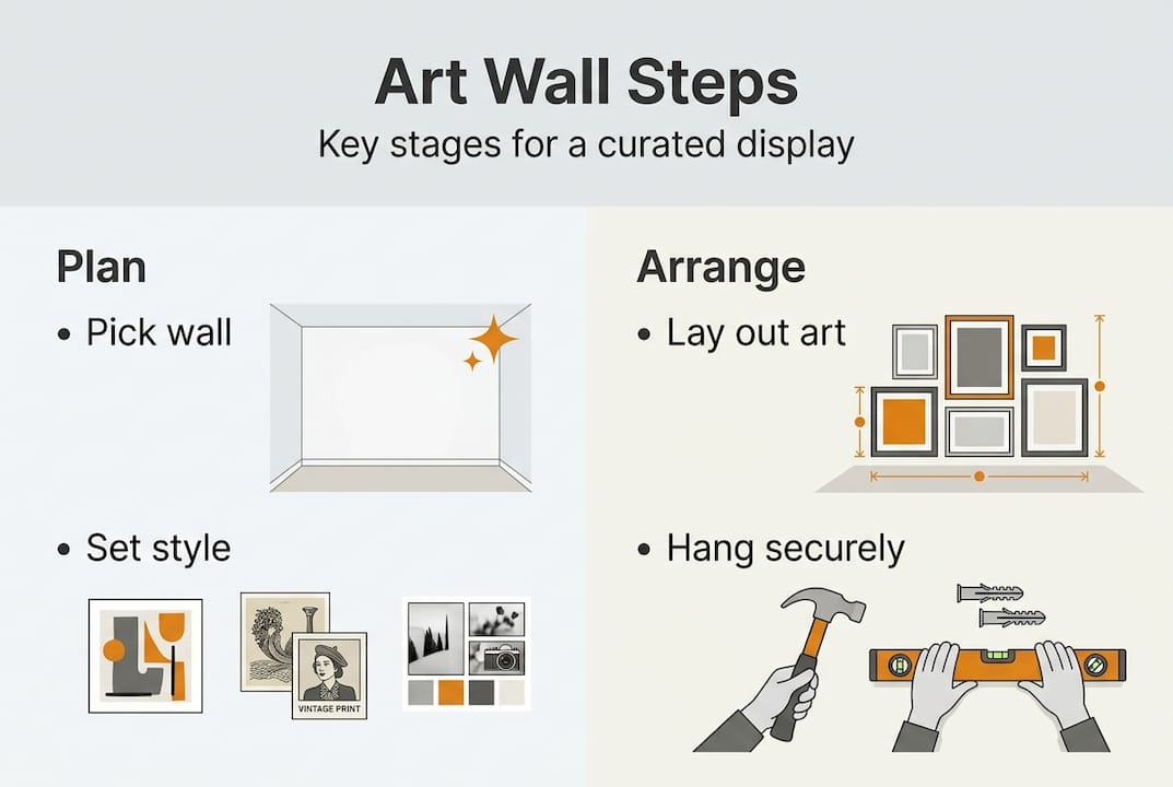 How to create an art wall: step-by-step guide 2 Infographic of main art wall steps