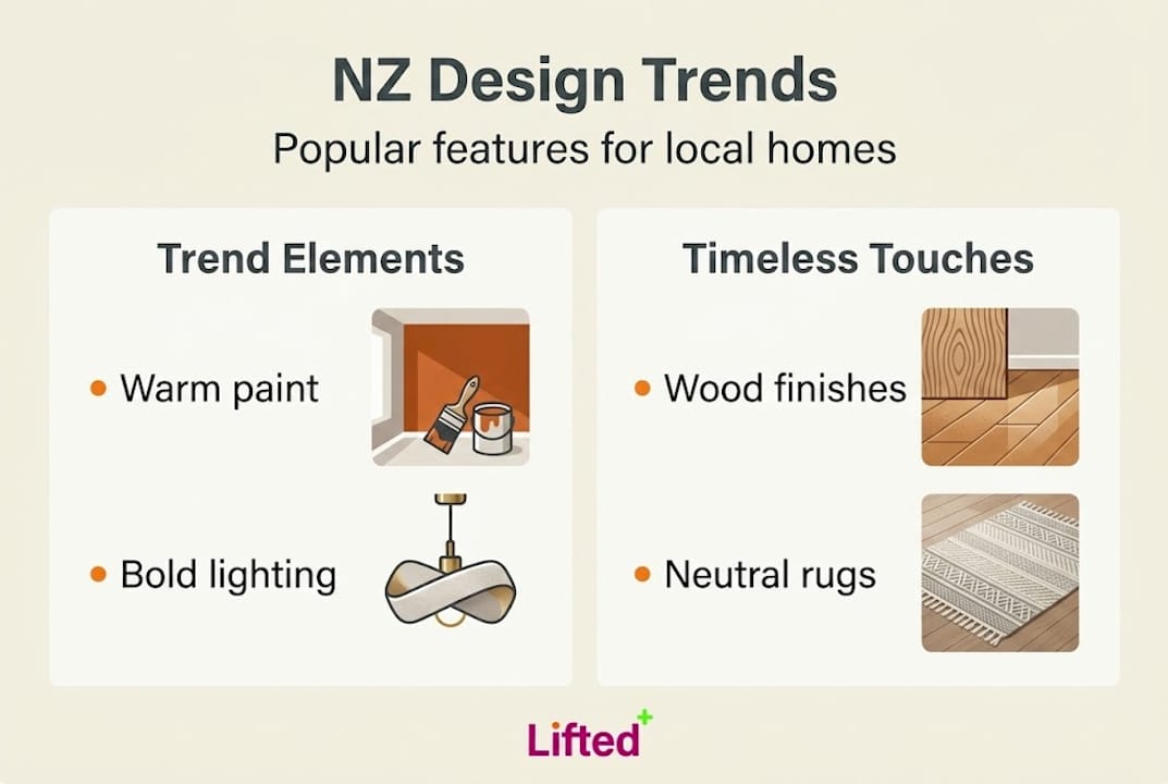 Why following interior design trends transforms your NZ home 2 Infographic summarizing NZ home design elements