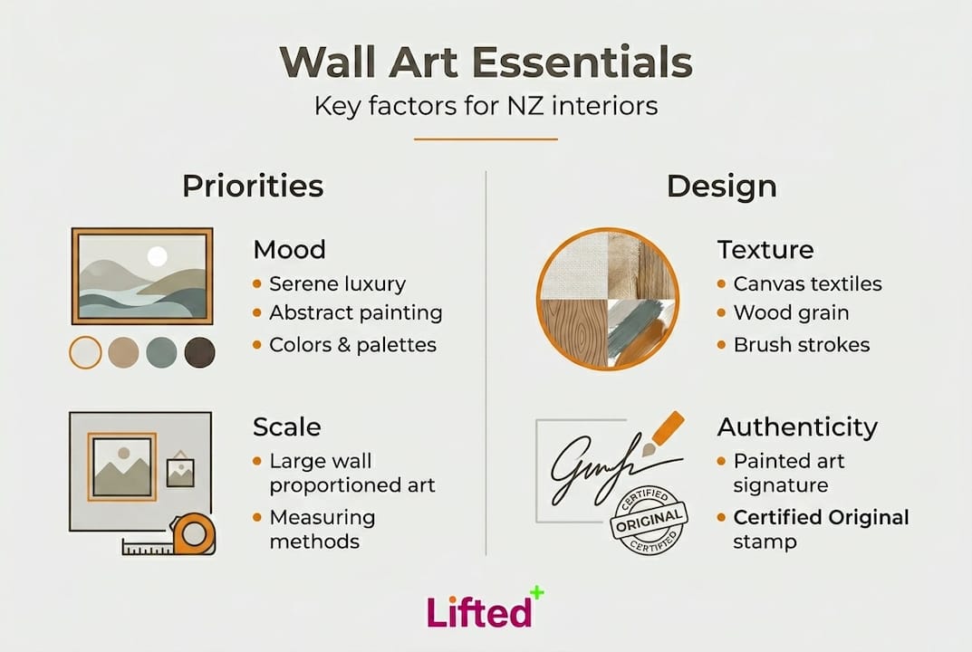 Wall art for modern NZ homes: Mood, style, and impact 3 Infographic on essentials for NZ home wall art