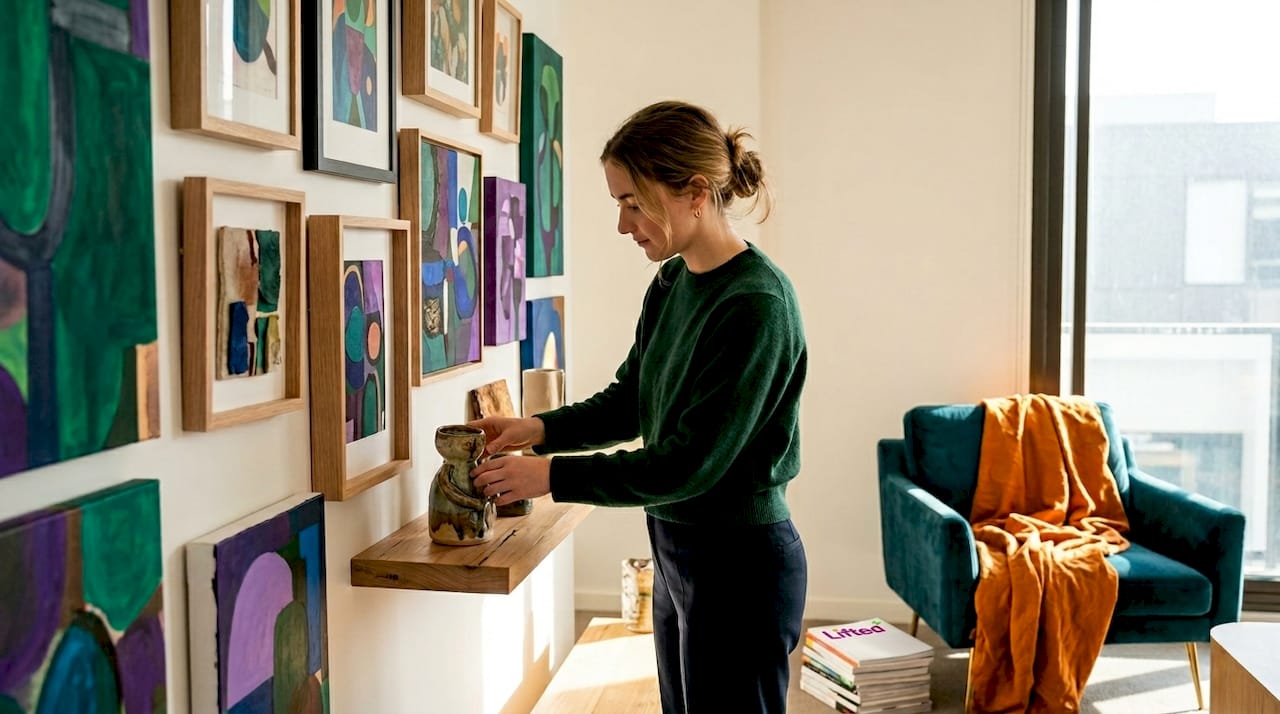 Vibrant decor ideas every art lover needs for a unique NZ home 2 Sculptures and paintings on gallery wall