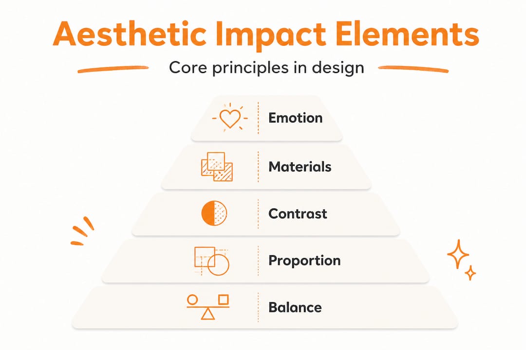 How to create real aesthetic impact in your home 3 Pyramid infographic: core elements of aesthetic impact