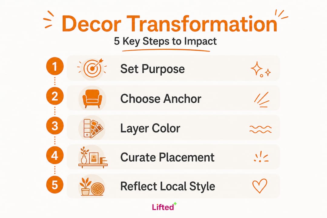 Transformative decor: Elevate your NZ home with impact 3 Infographic five steps for transformative home decor