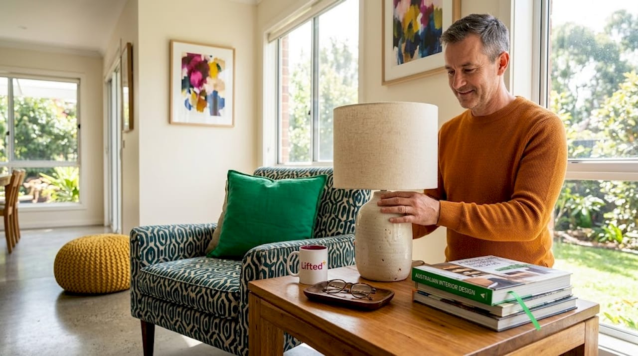 How accessories transform your modern room design 2 Man arranging lamp adding harmony to room