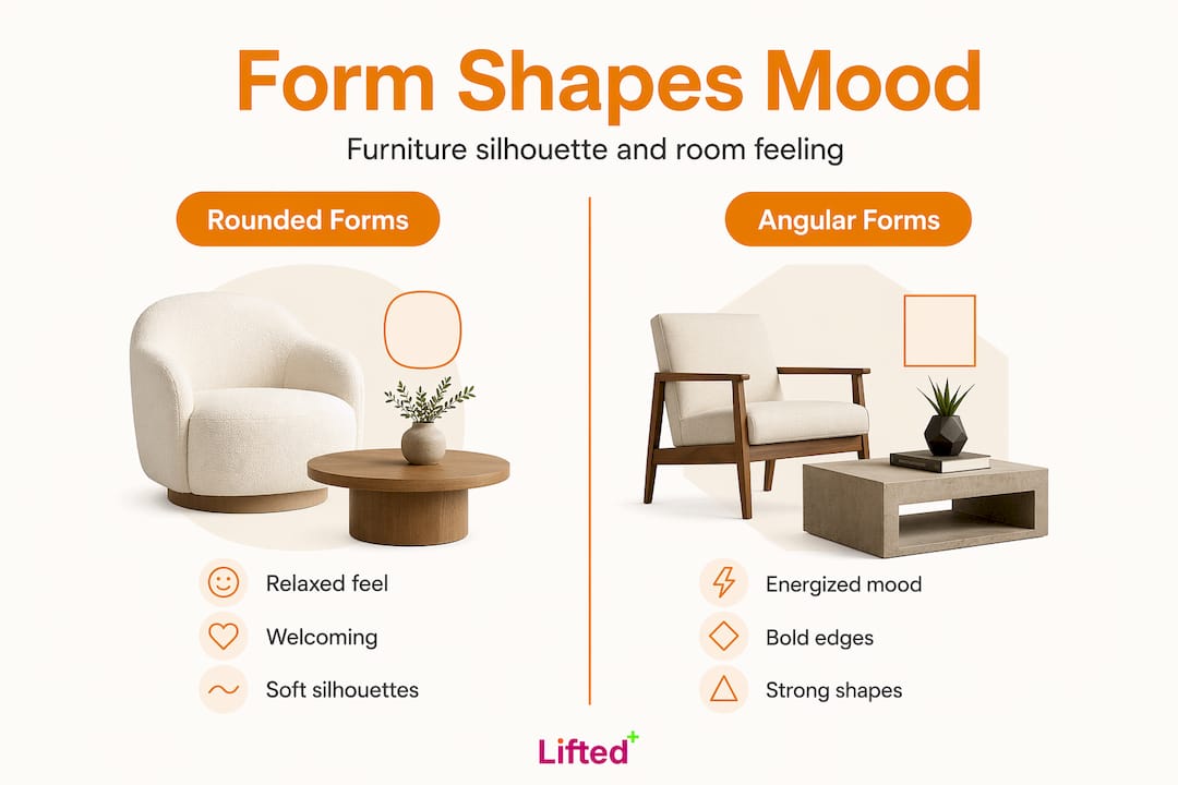 Sculptural form in furniture: Design impact and real tips 2 Infographic comparing rounded and angular furniture forms