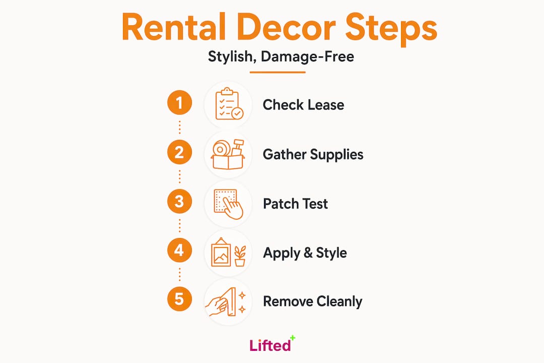How to decorate a rental: stylish, damage-free ideas 2 Infographic of rental decorating steps
