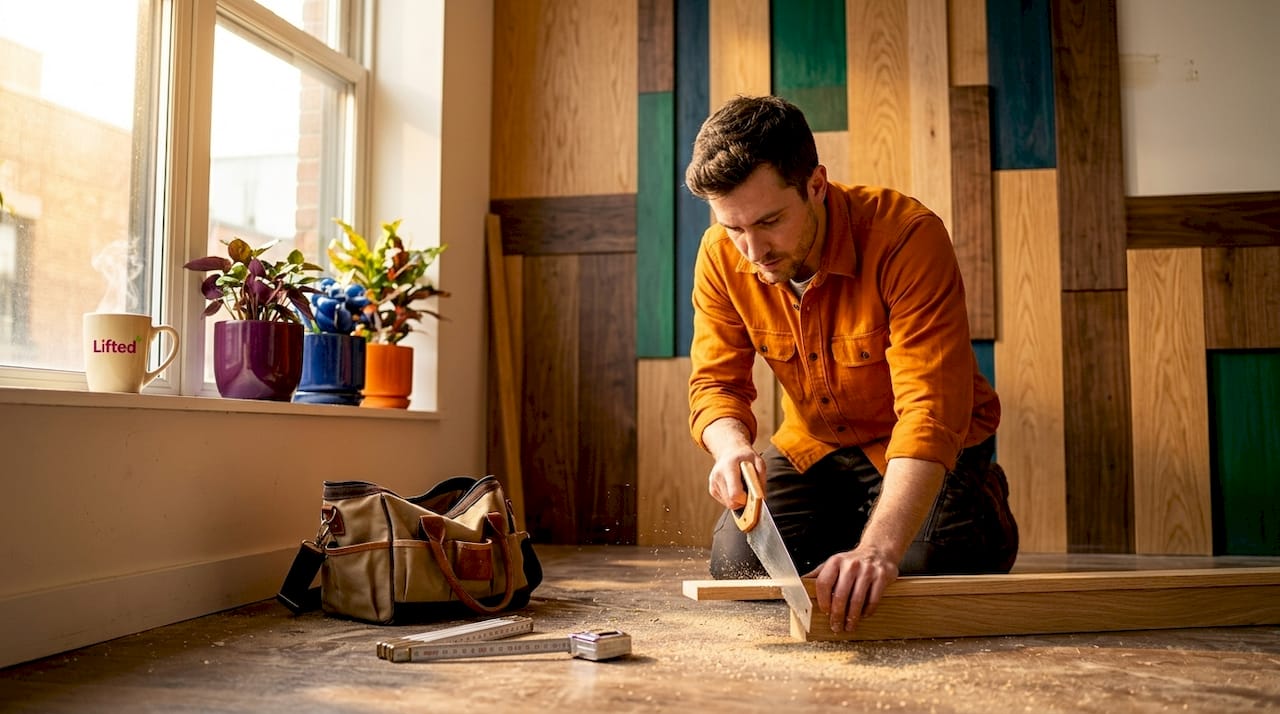 Feature wall ideas without paint: 9 creative options 2 DIY timber panel wall installation in progress