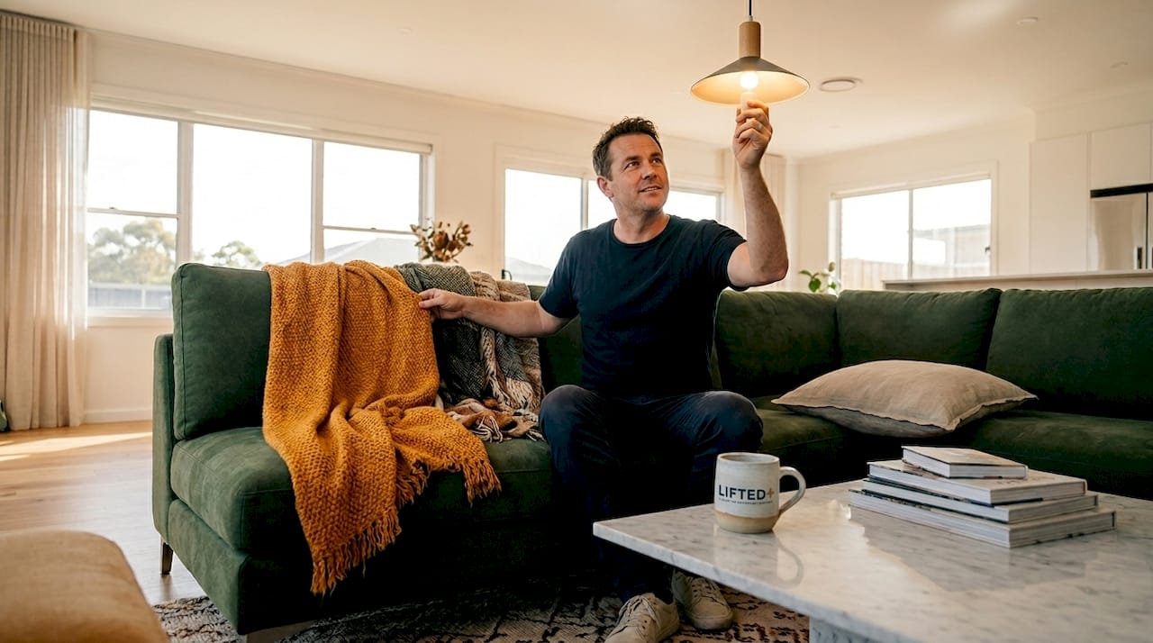 How to style modern interiors: a 2026 guide 3 Person adjusts light near modern textiles