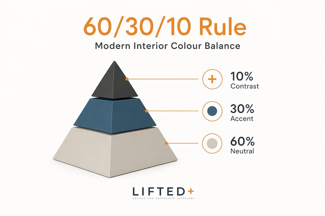 How to style modern interiors: a 2026 guide 2 Infographic showing 60 30 10 color rule hierarchy
