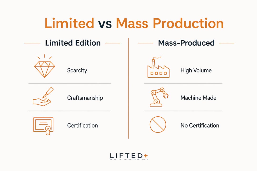 The role of limited editions in interiors 3 Infographic comparing limited edition and mass-produced pieces