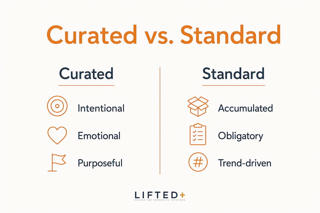 Why value thoughtfully curated decor at home 3 Comparison infographic of curated vs standard decor styles