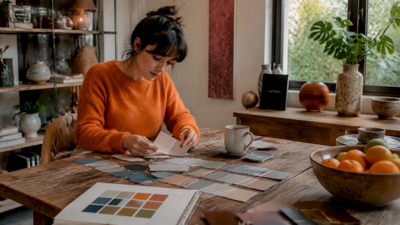 Mixing colours in interiors: a practical guide 3 Hands arranging paint chips showing colour undertones