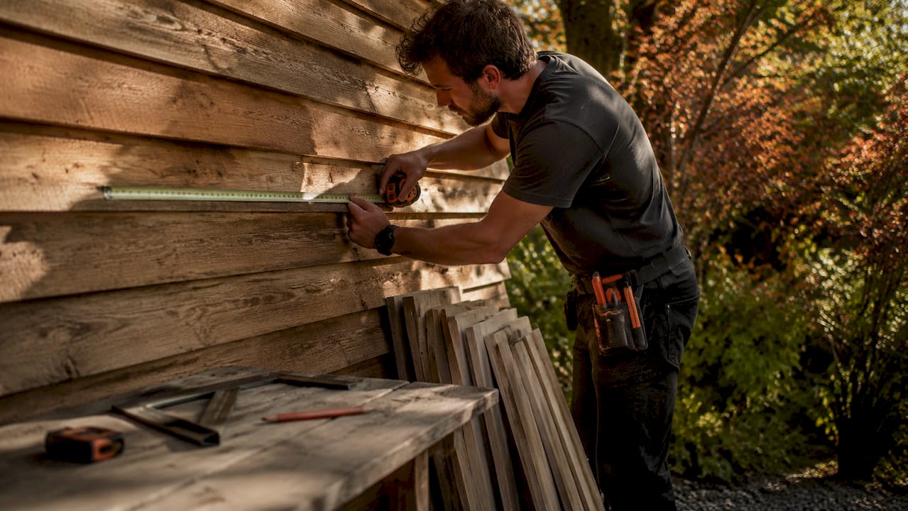 Shiplap wall panels: your 2026 styling and DIY guide 3 Hands measuring wall for shiplap installation