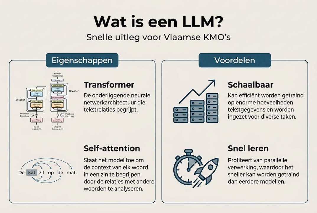 Deze infographic geeft een helder overzicht van het LLM-concept en de werking van een transformer.