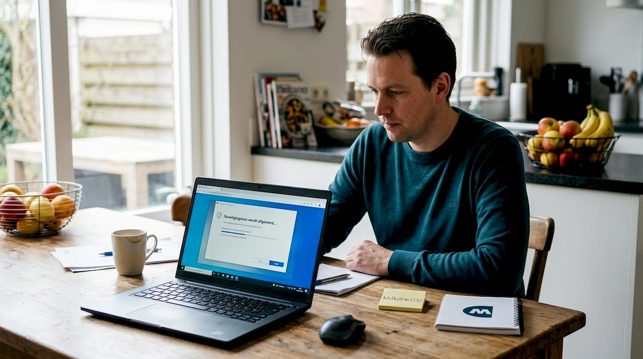 Man werkt vanuit huis aan de beveiliging van zijn website