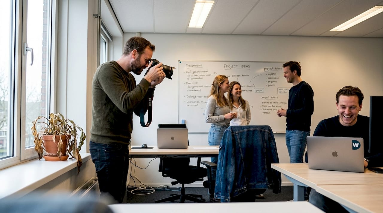 Fotograaf brengt de unieke teamsfeer op kantoor perfect in beeld