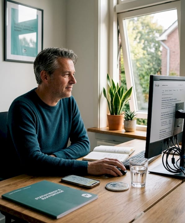 Een ondernemer checkt hoe zijn bedrijfsblog scoort in Google.