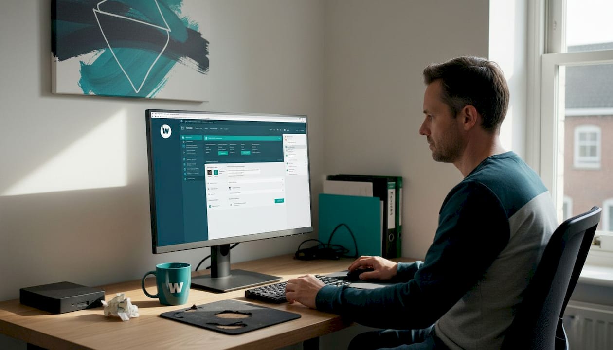 Zelfstandig ondernemer sleutelt thuis aan zijn website