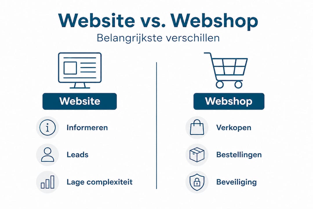Overzicht: de belangrijkste verschillen tussen een website en een webshop