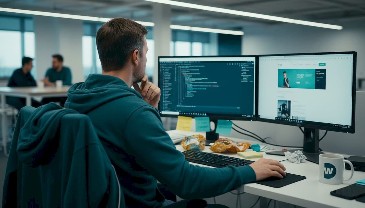 Webdeveloper vergelijkt het resultaat in de preview met de code in zijn werkruimte