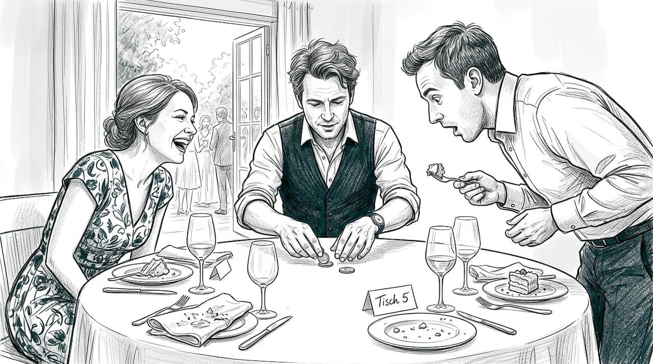 Ein Tischzauberer sorgt bei der Hochzeit für staunende Gesichter und begeistert die Gäste direkt an ihren Plätzen.