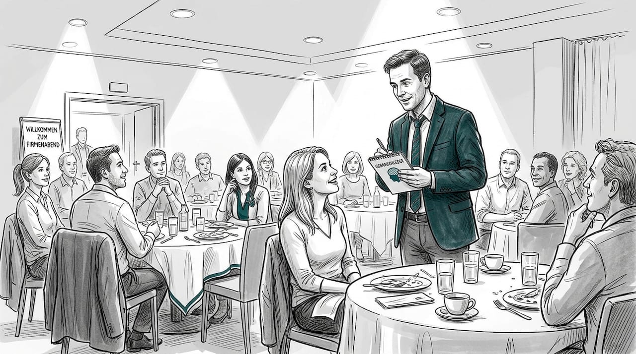 Ein Mentalist sorgt beim Firmenabendessen mit einer interaktiven Showeinlage für Staunen und Begeisterung.